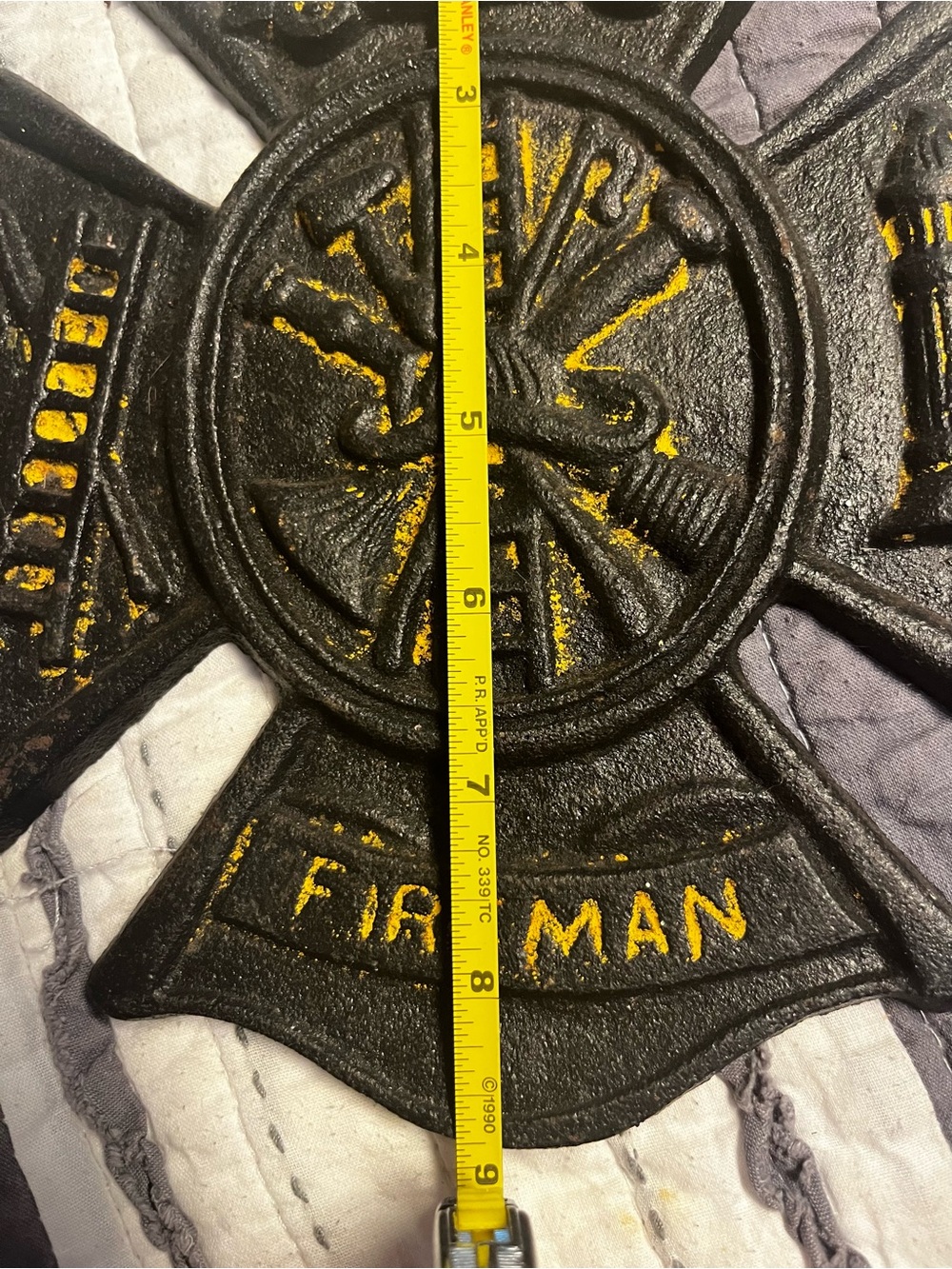Cast Iron Firefighter Maltese Cross Wall Decor - Black & Yellow - Picture 6 of 7